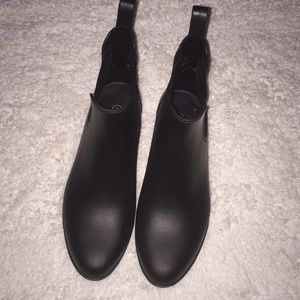 Matte black rain boots
